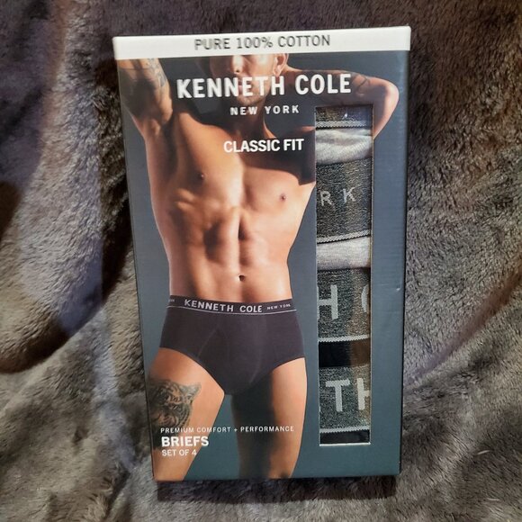 KENNETH COLE Reaction Men's Cotton-Stretch BRIEF Size Large Underwear Black Grey - Picture 1 of 7